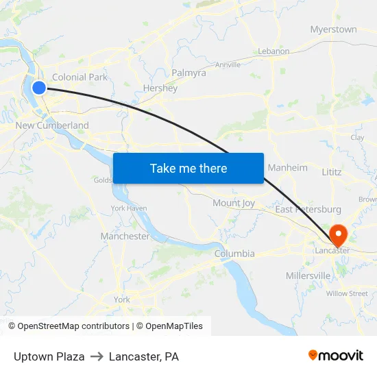 Uptown Plaza to Lancaster, PA map