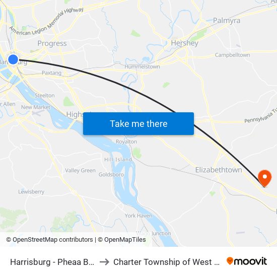 Harrisburg - Pheaa Building to Charter Township of West Donegal map