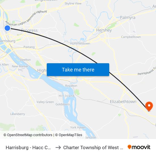 Harrisburg - Hacc Campus to Charter Township of West Donegal map