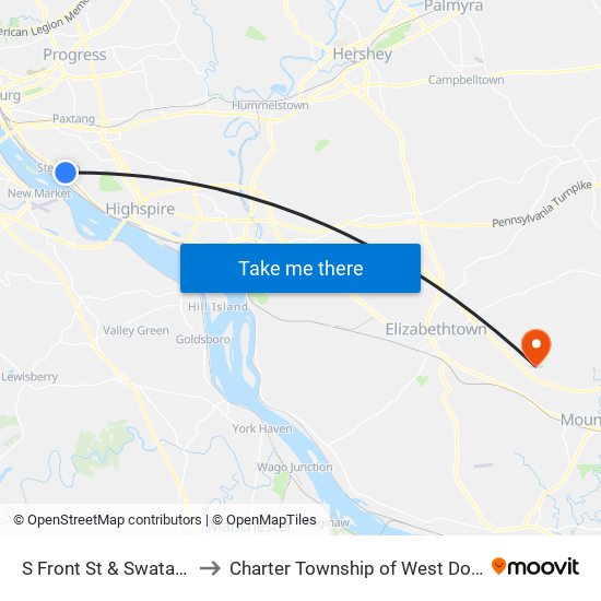 S Front St & Swatara St to Charter Township of West Donegal map