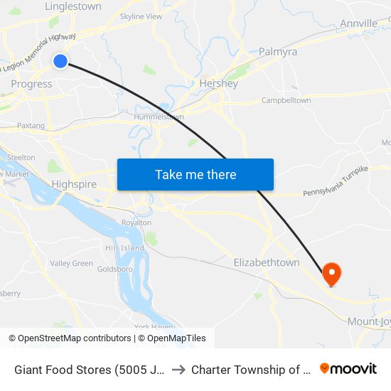 Giant Food Stores (5005 Jonestown Road) to Charter Township of West Donegal map