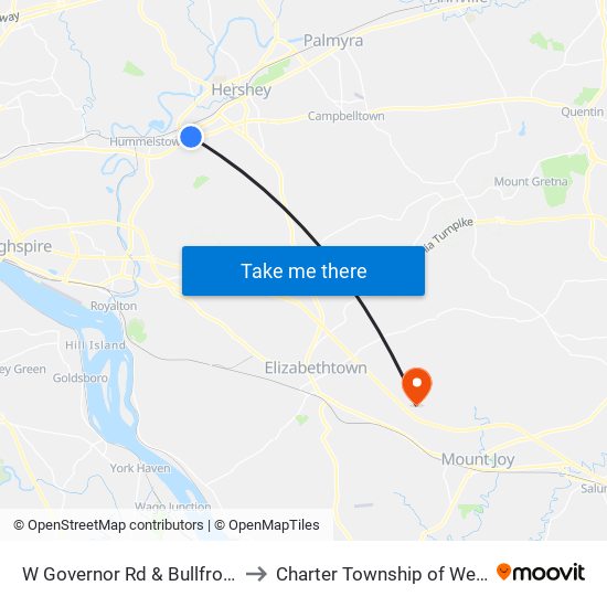 W Governor Rd & Bullfrog Valley Rd to Charter Township of West Donegal map