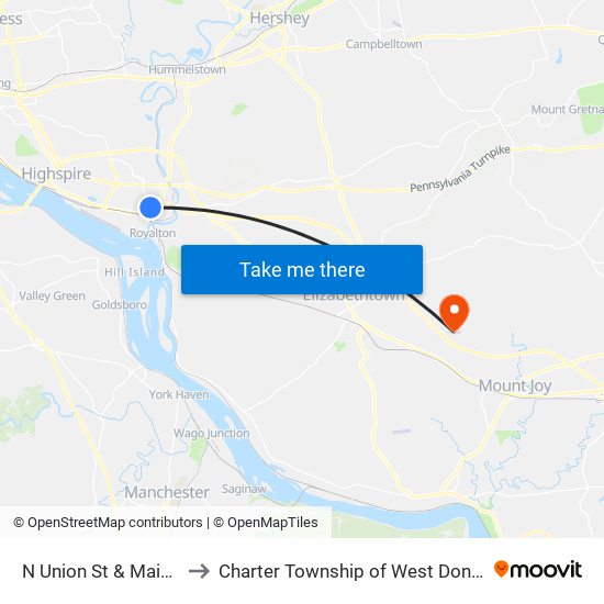 N Union St & Main St to Charter Township of West Donegal map