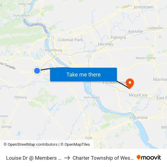 Louise Dr @ Members 1st Bank to Charter Township of West Donegal map