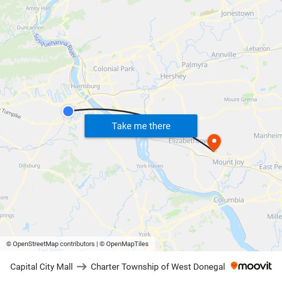 Capital City Mall to Charter Township of West Donegal map