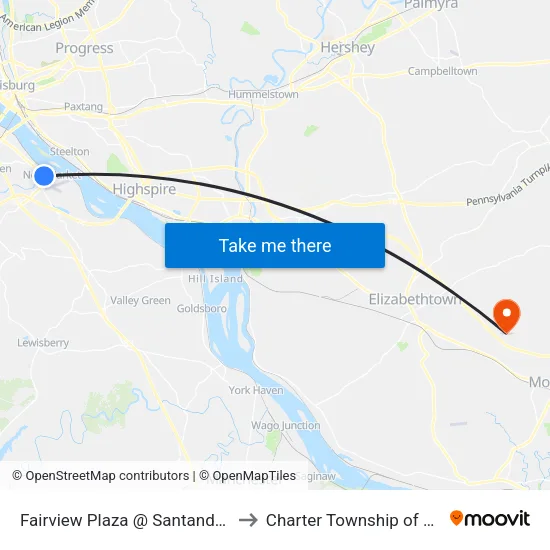 Fairview Plaza @ Santander Bank Parking to Charter Township of West Donegal map