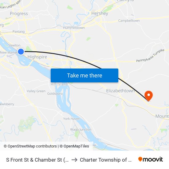 S Front St & Chamber St (Family Dollar) to Charter Township of West Donegal map