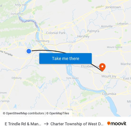 E Trindle Rd & Manor Dr to Charter Township of West Donegal map