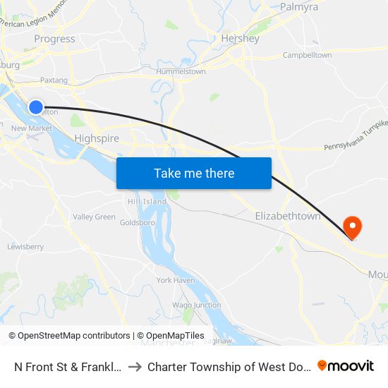 N Front St & Franklin St to Charter Township of West Donegal map