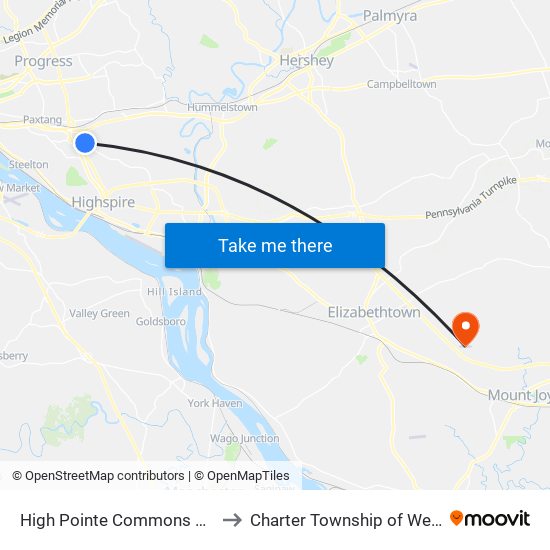 High Pointe Commons @ Jcpenney to Charter Township of West Donegal map