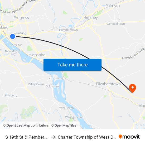 S 19th St & Pemberton St to Charter Township of West Donegal map