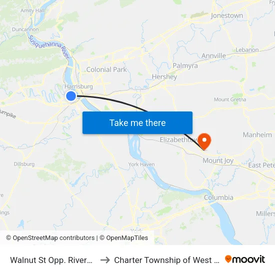 Walnut St & Riverview Rd Wb to Charter Township of West Donegal map