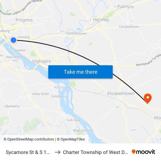 Sycamore St & S 18th St to Charter Township of West Donegal map