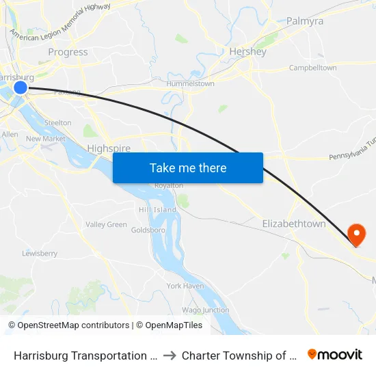 Harrisburg Transportation Center (Aberde to Charter Township of West Donegal map