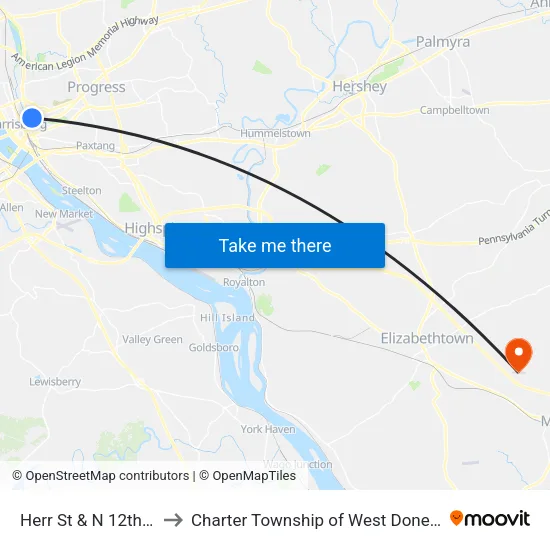 Herr St & N 12th St Wb to Charter Township of West Donegal map