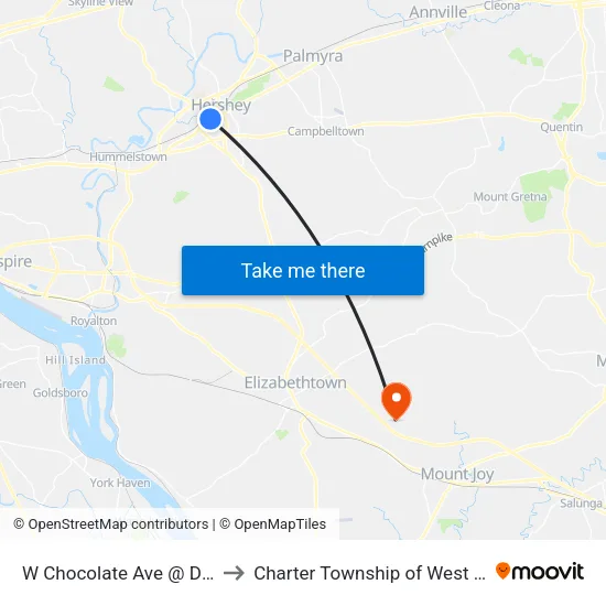 W Chocolate Ave @ Days Inn to Charter Township of West Donegal map