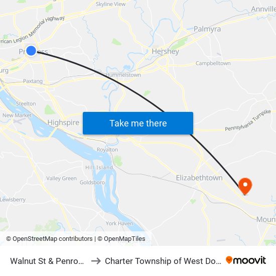 Walnut St & Penrose St to Charter Township of West Donegal map