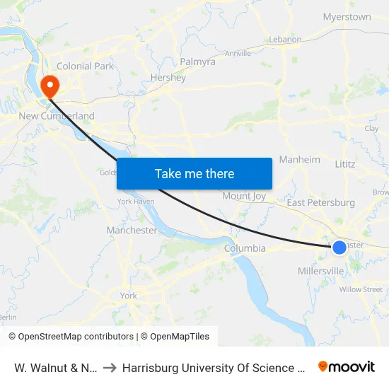 W. Walnut & Nevin St. to Harrisburg University Of Science And Technology map