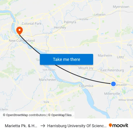 Marietta Pk. & Hedgwick Dr. to Harrisburg University Of Science And Technology map