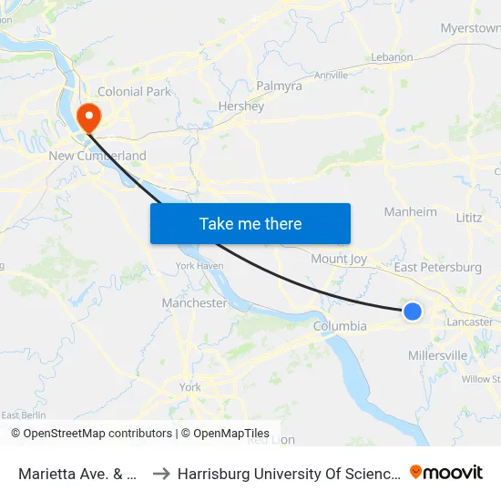 Marietta Ave. & Peacock Dr. to Harrisburg University Of Science And Technology map