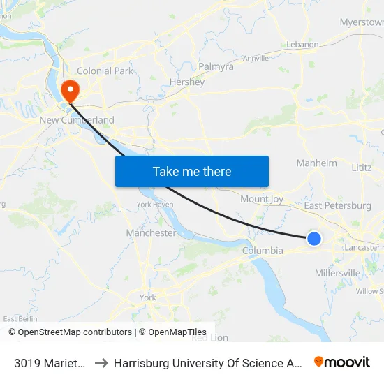 3019 Marietta Ave. to Harrisburg University Of Science And Technology map