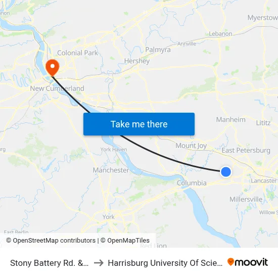Stony Battery Rd. & Pine Tree Way to Harrisburg University Of Science And Technology map