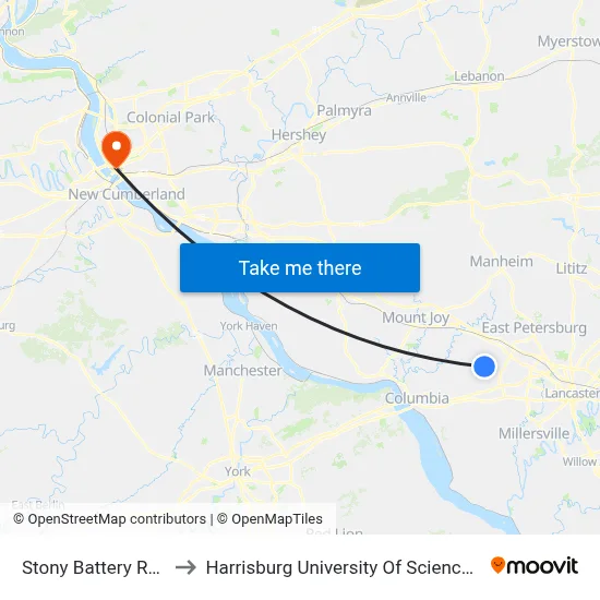 Stony Battery Rd. & Ivy Dr. to Harrisburg University Of Science And Technology map