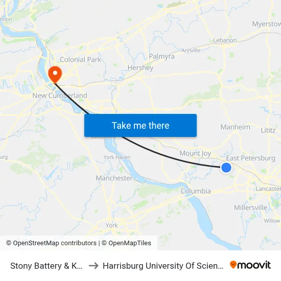 Stony Battery & Kauffman Rd. to Harrisburg University Of Science And Technology map
