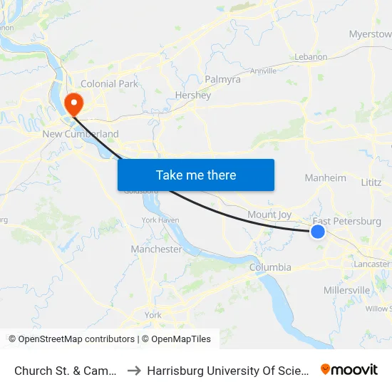 Church St. & Camp Meeting Rd. to Harrisburg University Of Science And Technology map