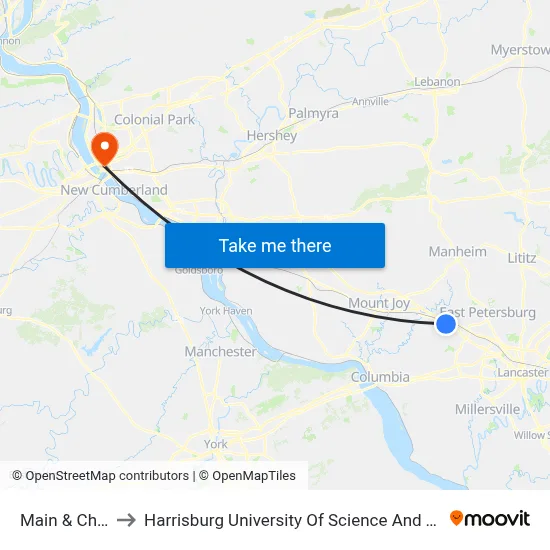 Main & Church to Harrisburg University Of Science And Technology map