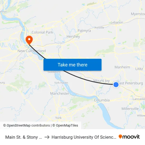 Main St. & Stony Battery Rd. to Harrisburg University Of Science And Technology map