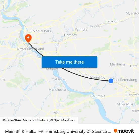 Main St. & Holland Ave. to Harrisburg University Of Science And Technology map