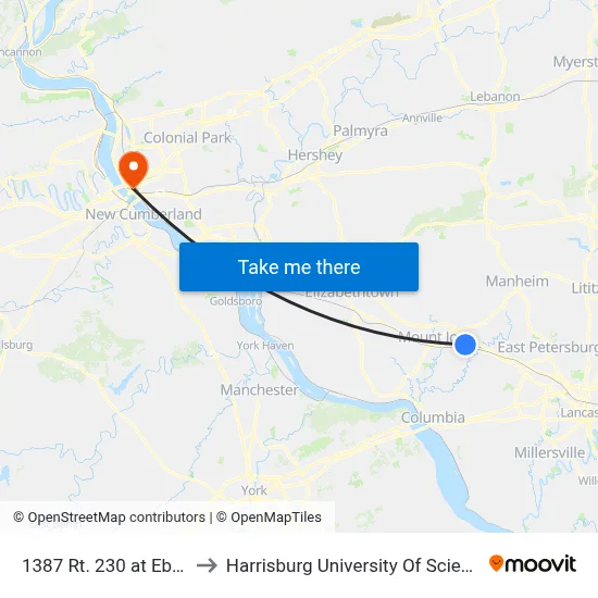 1387 Rt. 230 at Eby Chiques Rd. to Harrisburg University Of Science And Technology map
