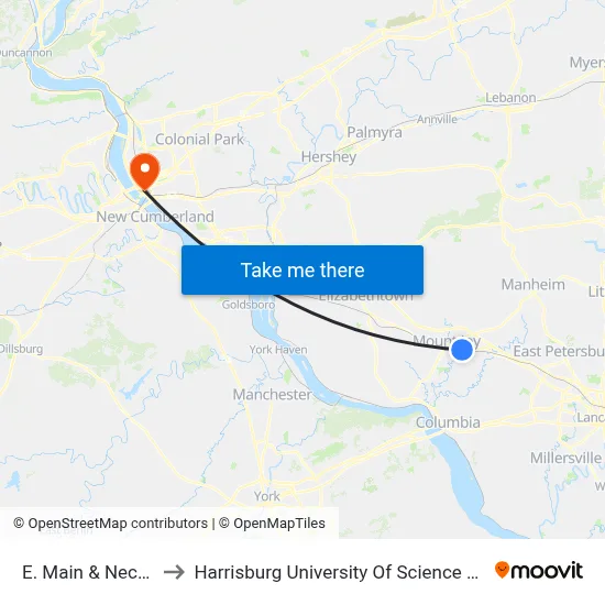 E. Main & Necomer St. to Harrisburg University Of Science And Technology map