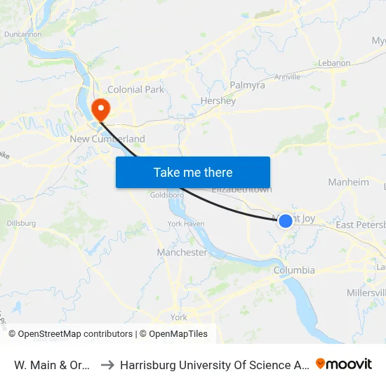 W. Main & Orange St. to Harrisburg University Of Science And Technology map