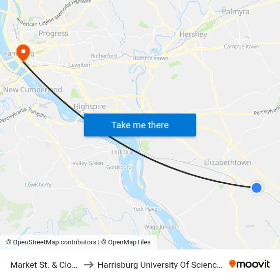 Market St. & Cloverleaf Rd. to Harrisburg University Of Science And Technology map