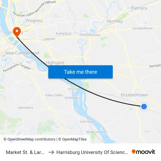 Market St. & Larkspur Lane to Harrisburg University Of Science And Technology map