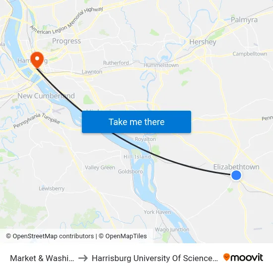 Market & Washington St. to Harrisburg University Of Science And Technology map