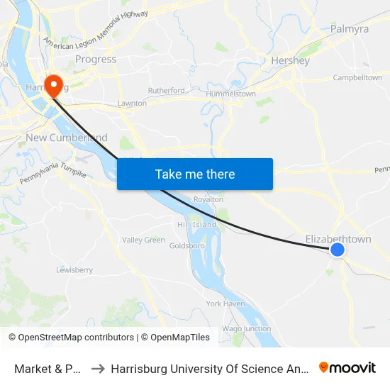 Market & Park St. to Harrisburg University Of Science And Technology map