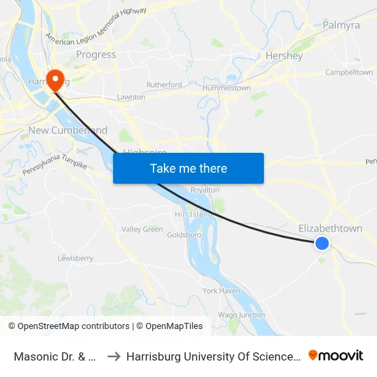 Masonic Dr. & Shrine Rd. to Harrisburg University Of Science And Technology map