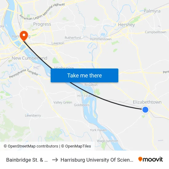 Bainbridge St. & Masonic Dr. to Harrisburg University Of Science And Technology map