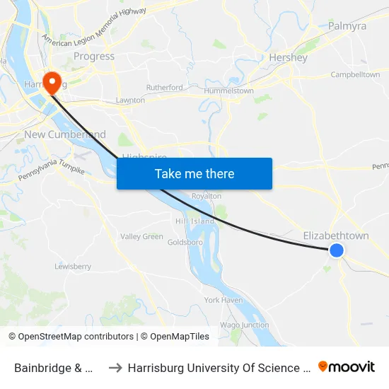 Bainbridge & Market St. to Harrisburg University Of Science And Technology map