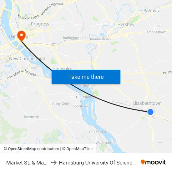 Market St. & Maytown Rd. to Harrisburg University Of Science And Technology map