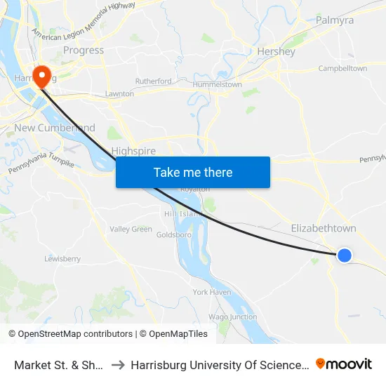 Market St. & Shaeffer Rd. to Harrisburg University Of Science And Technology map