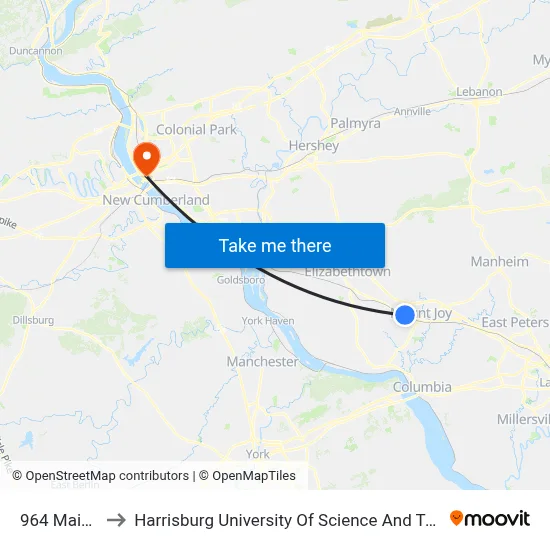 964 Main St. to Harrisburg University Of Science And Technology map
