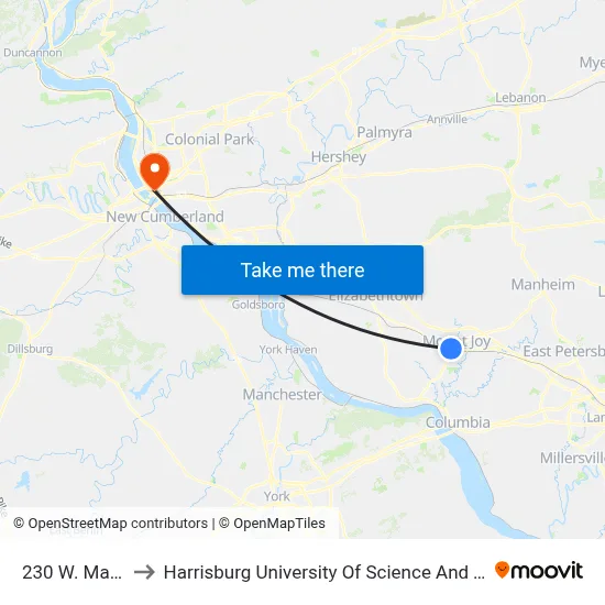 230 W. Main St. to Harrisburg University Of Science And Technology map