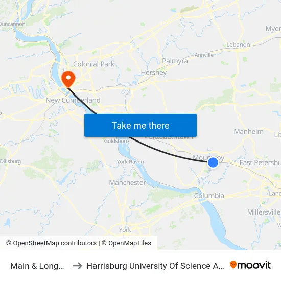 Main & Longenecker to Harrisburg University Of Science And Technology map