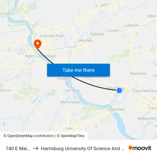 740 E Main St. to Harrisburg University Of Science And Technology map