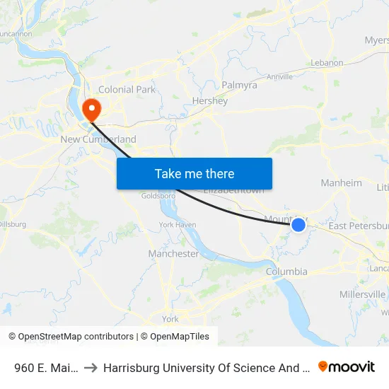 960 E. Main St. to Harrisburg University Of Science And Technology map