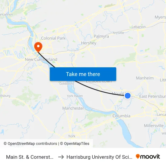 Main St. & Cornerstone Dr. at Shelter to Harrisburg University Of Science And Technology map